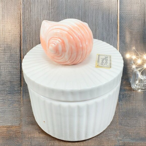 Fitz and Floyd Shell Ribbed Trinket Box Small Jar Canister Container Sugar Bowl - Picture 1 of 11
